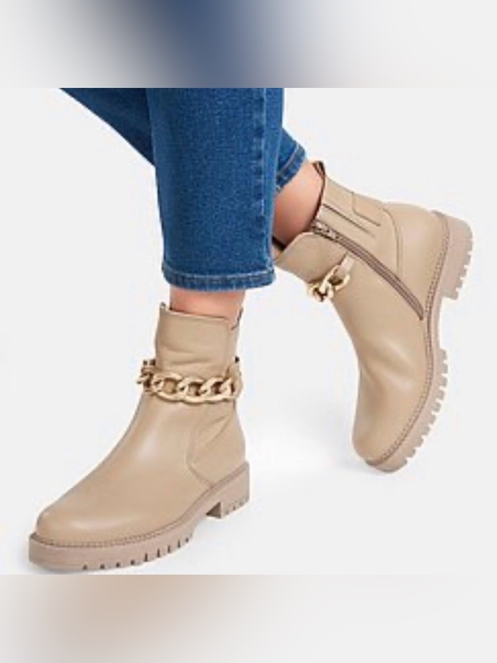 Ollee Lug Sole Gold Chain Boots